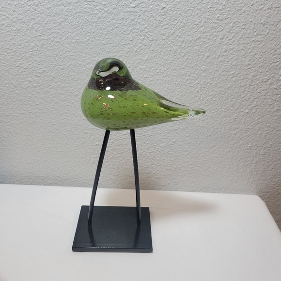💚💚 SPECKLED GLASS BIRD WITH LONG METAL LEGS GREEN - Picture 5 of 10